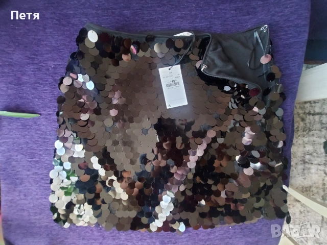 Черна пола с пайети , снимка 2 - Поли - 53419916