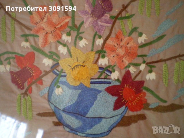 оригинална ръчно бродирана картина за стена период 1950г, снимка 4 - Антикварни и старинни предмети - 40600556