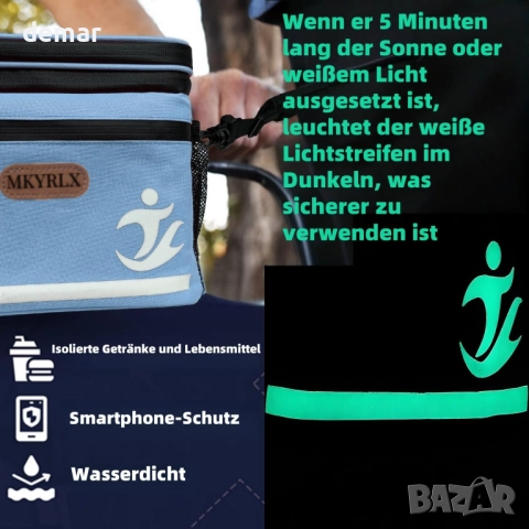 Чанта за кормило на велосипед, 5-литрова изолирана чанта, чанта за обяд, хладилна чанта, снимка 4 - Аксесоари за велосипеди - 52097289