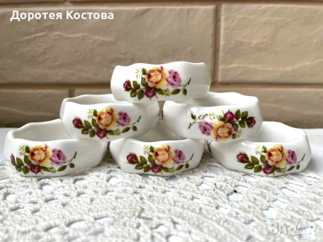 Красиви пръстени от костен порцелан от Англия с декор рози