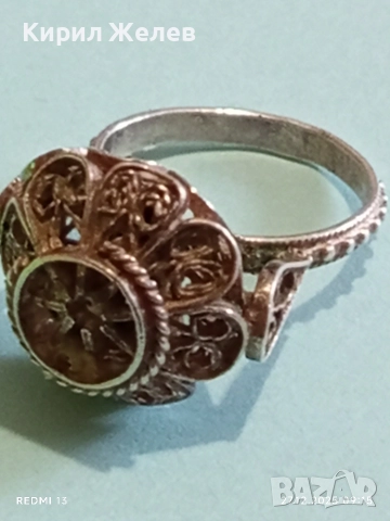 Старинен възрожденски стил сребърен пръстен филигранна изработка 52446, снимка 7 - Пръстени - 52909420