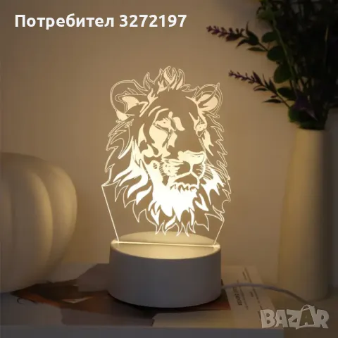 Холограмна 3D LED лампа Лъвска Глава, снимка 2 - Настолни лампи - 49483944