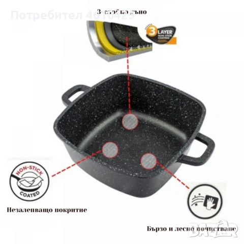 Комплект тенджери – Cheffinger от 3 части с мраморно покритие и капаци + подарък 2 ръкавици, снимка 4 - Съдове за готвене - 53214422