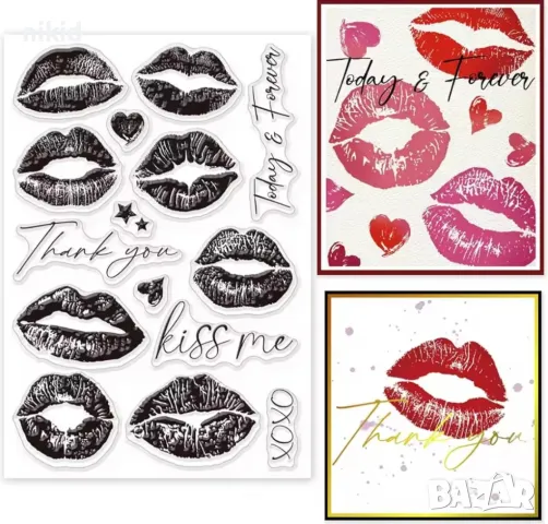 Устни уста целувки целувка kiss силиконов гумен печат декор украса за бисквитки фондан Scrapbooking