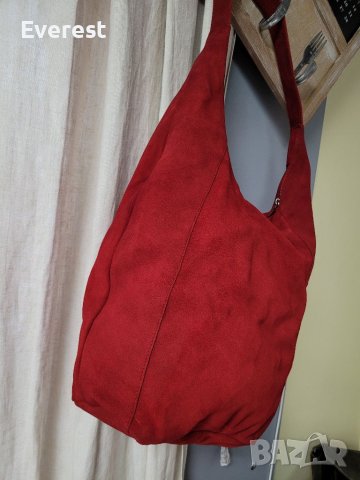 LA REDOUTE  естествен велур червена чанта,тип торба, made in INDIA , снимка 10 - Чанти - 40820737
