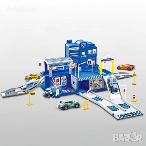 Полицейски паркинг на два етажа, 4 метални коли., снимка 2 - Коли, камиони, мотори, писти - 52563059