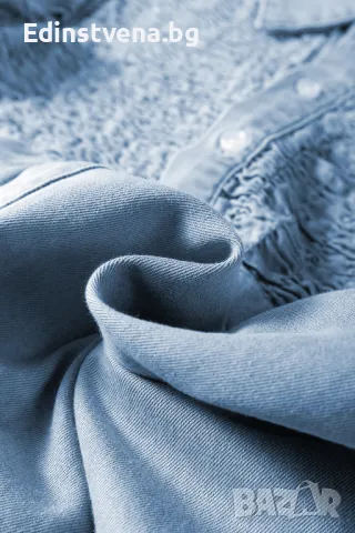 Дамска дънкова рокля в светлосиньо с копчета и къси ръкави с къдрички, снимка 11 - Рокли - 49608523