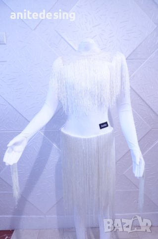 Бяла рокля с ресни за латино танци, снимка 14 - Детски рокли и поли - 44029662