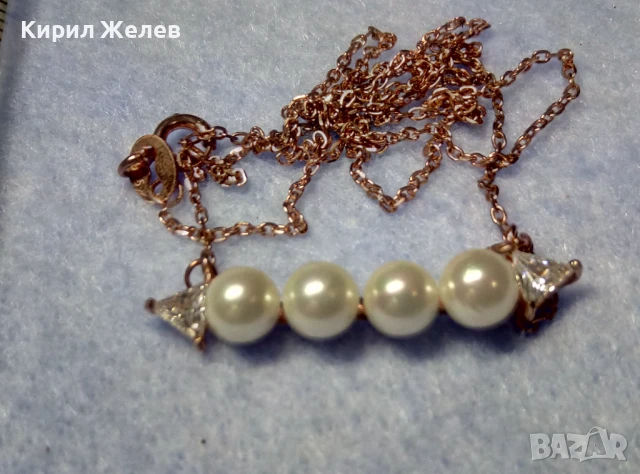 ПОЗЛАТЕНО ПЕРЛЕНО СРЕБЪРНО КОЛИЕ СРЕБРО 925 с ЖЪЛТА ПОЗЛАТА НАТУРАЛНИ БЕЛИ ПЕРЛИ и ЦИРКОНИ 44065, снимка 6 - Колиета, медальони, синджири - 50489254