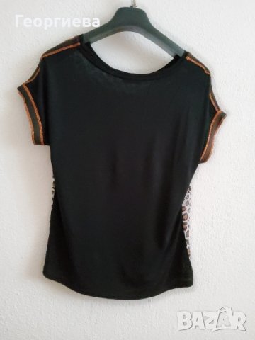 Черна блуза с животински принт в кафяво, снимка 5 - Тениски - 37967681