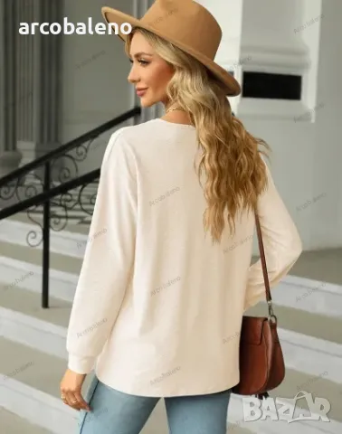 Дамска блуза с дълги ръкави и копчета с V-образно деколте, 6цвята , снимка 5 - Блузи с дълъг ръкав и пуловери - 49200826