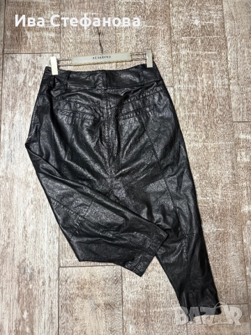 Черен с етикета модерен  кожен висока талия естествена кожа панталон тип потур потури , снимка 5 - Панталони - 52629625