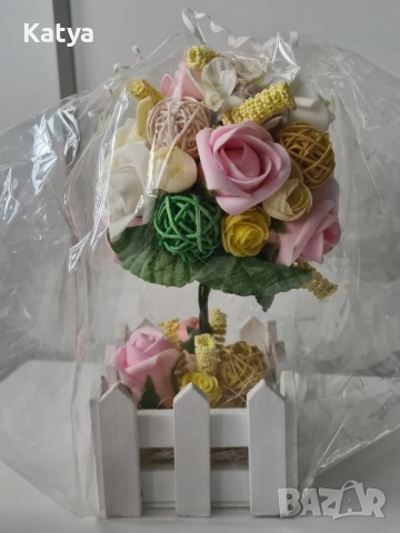 Подарък ръчно изработена декорация дръвче с цветя, снимка 3 - Декорация за дома - 52351264