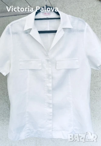 Бяла ленена риза ALESSIA LEON модерен дизайн, снимка 16 - Ризи - 50444283