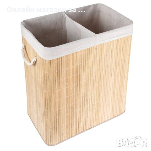 Кош за пране с две отделения, изработен от бамбук 90L 569694, снимка 5 - Кутии за съхранение - 53232821