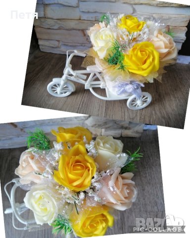 Кашпи със сапунени рози и цветя от креп хартия, снимка 15 - Изкуствени цветя - 39087697