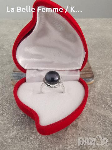 Сребърен пръстен с перла в луксозна кутия, снимка 3 - Пръстени - 34878544