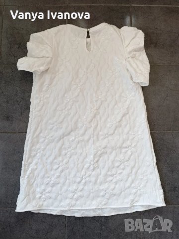 Shein  бяла рокля с релефни цветя и френски  ръкав, снимка 7 - Рокли - 50045343