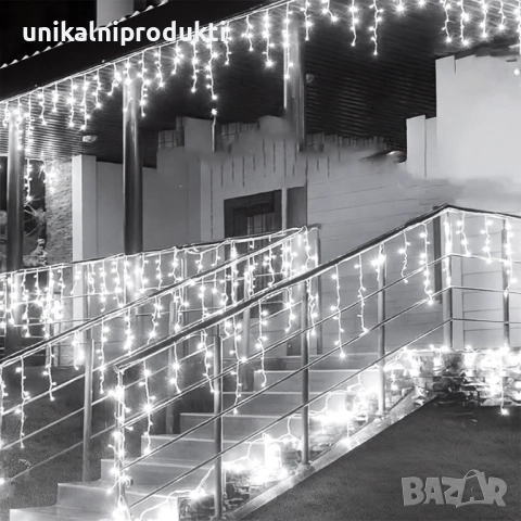 6м коледни външни лампички LED завеса топла светлина с ФЛАШ ЕФЕКТ БЯЛ, снимка 2 - Лед осветление - 52678794