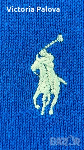 POLO RALPH LAUREN син памучен пуловер с V - образно деколте, снимка 3 - Блузи - 53541873