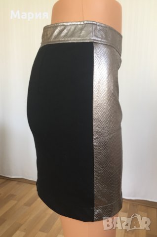 Нова Дамска Пола Amisu Размер С Сребърна Амису Изкуствена Кожа Змийски Принт Змия Висока Талия, снимка 10 - Поли - 28779514