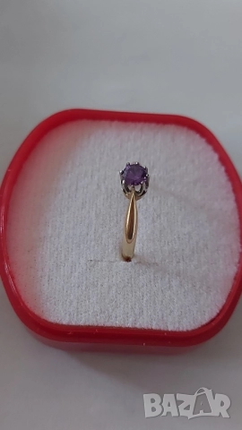 Златен пръстен с аметист, снимка 4 - Пръстени - 52857474
