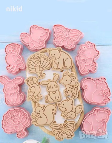 8 бр животни паун катерица заек мече папагал сърна форма резец пластмасови разглобяеми резци форми, снимка 2 - Форми - 48715522