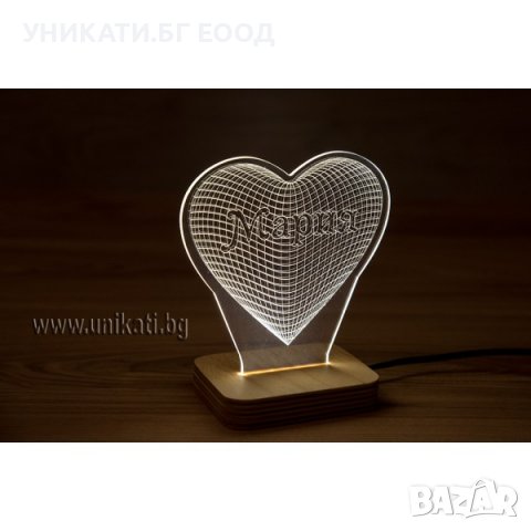 Настолна лампа сърце с име - подарък за 14 февруари, снимка 2 - Настолни лампи - 39277434