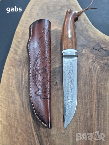 Ловен нож дамаска стомана с кожена кания ,LN435, снимка 5 - Ножове - 52950033