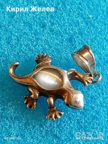 Сребърна висулка гекон с вграден лунен камък майсторска ръчна изработка 49278, снимка 3 - Колиета, медальони, синджири - 52621722