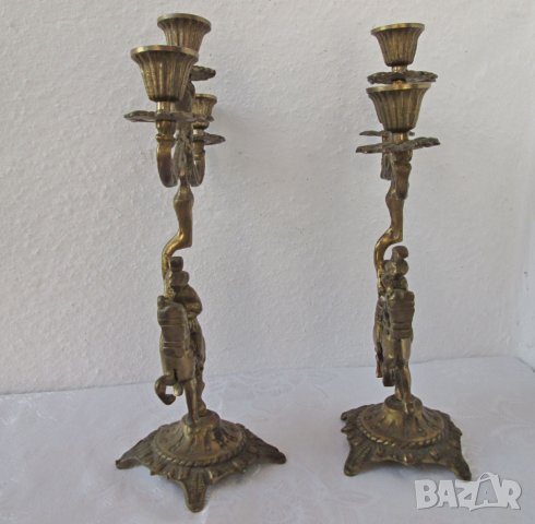 2 бр. свещник с рицар, месинг бронз метал, свещници фигура малка пластика, снимка 8 - Статуетки - 28963323