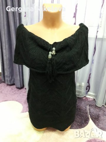 Дамска черна плетена блуза, снимка 2 - Блузи с дълъг ръкав и пуловери - 27421391