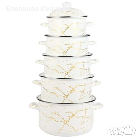 Комплект от 5 броя многослойни емайлирани тенджери със стъклени капаци. ? Обогатете своята кухня с к