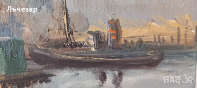 Маслена картина сцена от канал в Амстердам, снимка 10 - Картини - 52380424