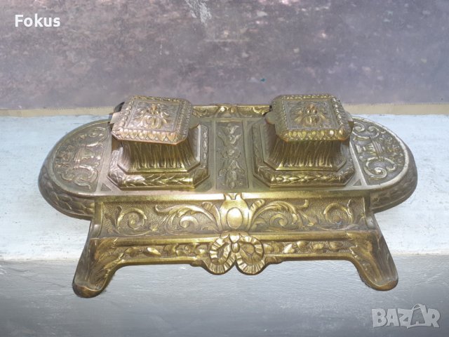 Страхотна стара бронзова барокова мастилница - Антика, снимка 1 - Антикварни и старинни предмети - 37714659