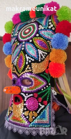 Кукерска маска, капашон, гугла, Новодел, Сурва, Кукерландия, маскарад, фестивал, събор, декорация , снимка 4 - Декорация за дома - 44190652