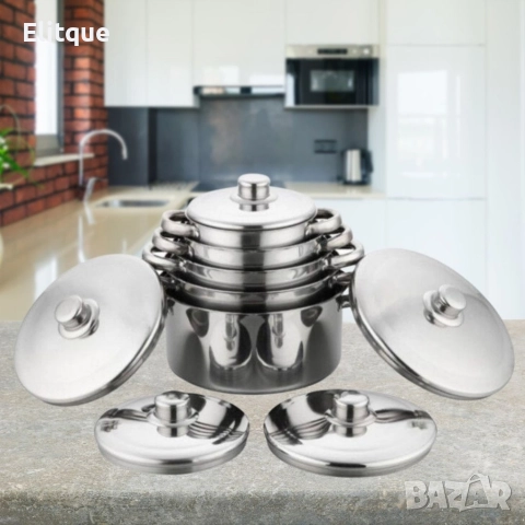 Комплект от 10 части тенджери с тройно дъно и капаци от неръждаема стомана, снимка 9 - Съдове за готвене - 52853484
