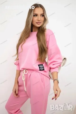 Дамски комплект суитчър от маслен плат + панталон, 10цвята , снимка 2 - Комплекти - 48960888