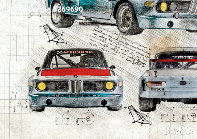BMW БМВ М3 постер плакат Арт. стил Леонардо да Винчи, снимка 3 - Картини - 35549022