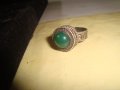 СРЕБЪРЕН СТАР 19 ВЕК ПРЪСТЕН с ГОЛЯМ ШЛИФОВАН КАМЪК ЗЕЛЕН АХАТ - СРЕБРО СТАРО ГРАДСКО БИЖУ 22478, снимка 4