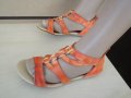 Оранжеви кожени дамски сандали със "златни" елементи, летни обувки, чехли, естествена кожа, снимка 1