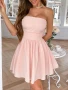 Дамска елегантна розова къса рокля без презрамки, с голяма панделка на гърба, снимка 1