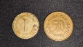 Лот 1 динар с куриоз и 50 пари (Югославия, 1982-1990), снимка 2