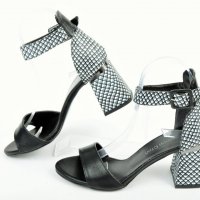 Елегантни дамски сандали с широк ток - Черни -Нанси, снимка 1 - Сандали - 40166562