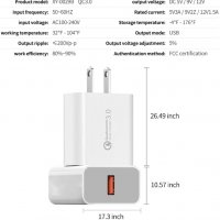 Qualcomm Quick Charge 3.0 18W USB USA Стандарт, снимка 2 - Оригинални зарядни - 32740891