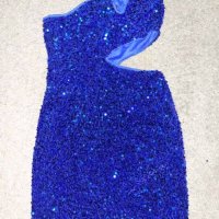 ЛИКВИДАЦИЯ! Синя рокля с пайети асиметрична едно рамо ХИТ, снимка 4 - Рокли - 39108658