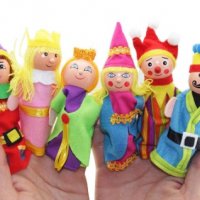 6 кукли Царство Дървени с плат пръсти пръстчета за ръце детски театър, снимка 1 - Кукли - 27954600