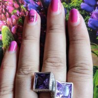 Интересен сребърен пръстен с Пурпурни Аметисти, снимка 4 - Пръстени - 38105772