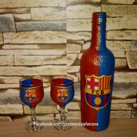 Подарък за фен на FCB (Барселона)- ръчно изработена бутилка с логото на отбора , снимка 4 - Подаръци за мъже - 38494141