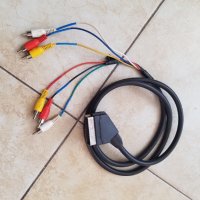  Нов видео аудио кабел In/Out към Scart , 1.5м, RCA plug 6x, снимка 2 - Приемници и антени - 42947705